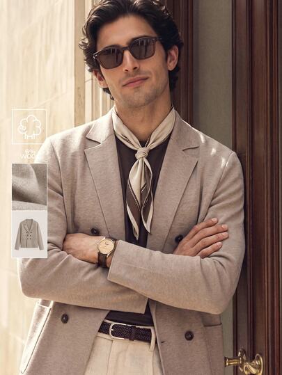 Suiteron Men's Autumn/Winter Luxury Knit Double-Breasted Casual Blazer, Loose Fit Soft Knit Cardigan, Versatile For Daily Commute Formal Old Money