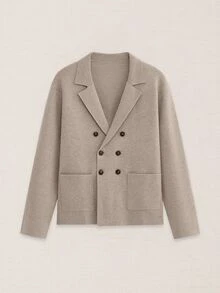 Suiteron Men's Autumn/Winter Luxury Knit Double-Breasted Casual Blazer, Loose Fit Soft Knit Cardigan, Versatile For Daily Commute Formal Old Money - Camel - View 5