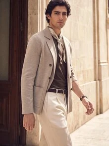 Suiteron Men's Autumn/Winter Luxury Knit Double-Breasted Casual Blazer, Loose Fit Soft Knit Cardigan, Versatile For Daily Commute Formal Old Money - Camel - View 3
