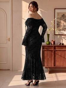 EastFlair Plus Size Elegant Sexy Strappy Off Shoulder Dress Fall - Black - View 6