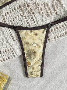 SHEIN Swim 女款夏季海灘拼色掛脖綁帶性感比基尼三角褲兩件式泳衣套裝 - 彩色 - 查看 8