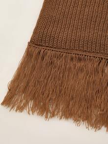Holdful Holdful Women's Shades Of Brown Solid Color Ribbed Texture Knit Cape Shawl Asymmetrical Hem Tassels Casual Boho Pullover Thanksgiving Everyday Autumn - Brown - View 8