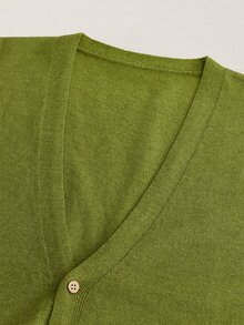 Suiteron Formal Old Money  Minimalist Men's Knitted Cardigan, Solid Color Loose Long Sleeve Knitted Knit Jacket, Casual Versatile Commuter Outerwear Sweater - Olive Green - View 9