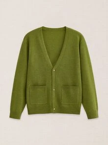 Suiteron Formal Old Money  Minimalist Men's Knitted Cardigan, Solid Color Loose Long Sleeve Knitted Knit Jacket, Casual Versatile Commuter Outerwear Sweater - Olive Green - View 5