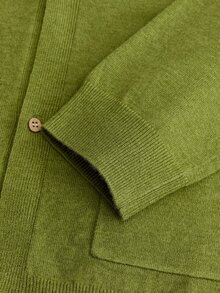 Suiteron Formal Old Money  Minimalist Men's Knitted Cardigan, Solid Color Loose Long Sleeve Knitted Knit Jacket, Casual Versatile Commuter Outerwear Sweater - Olive Green - View 8