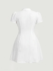 SHEIN MOD 大尺碼女款純色百褶休閒日常夏季洋裝 - 白色 - 查看 3