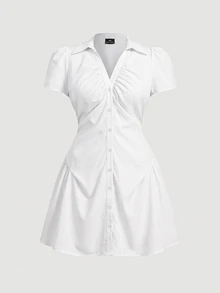 SHEIN MOD 大尺碼女款純色百褶休閒日常夏季洋裝 - 白色 - 查看 2