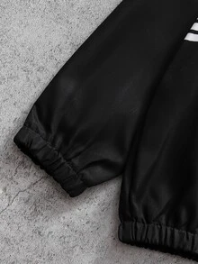 2pcs/Set Boys Casual Street Style Striped Print Patchwork Long Sleeve Zip-Up Pullover Jacket And Pants Set, Suitable For Spring/Autumn Daily Casual Wear, Suitable For Autumn/Winter, Comfortable Fabric, Fashionable Fit, Spring/Summer New Style, Suitable For Multiple Seasons And Occasions - Black - View 5