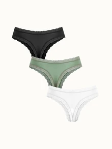 Bonmuse 3条装女士浪漫蕾丝边蝴蝶结装饰三角裤 - 彩色 - 查看 3