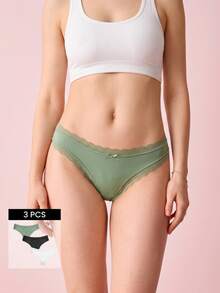 Bonmuse 3条装女士浪漫蕾丝边蝴蝶结装饰三角裤 - 彩色 - 查看 1