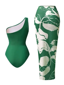 Swim Oasis Women's Solid Color Ruched One-Piece Swimsuit With Detachable Skirt, Suitable For Beach Vacation, Pool Party, Beach Party - Green - View 2