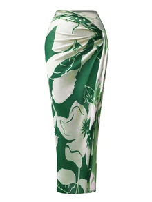 Swim Oasis Women's Solid Color Ruched One-Piece Swimsuit With Detachable Skirt, Suitable For Beach Vacation, Pool Party, Beach Party - Green - View 3
