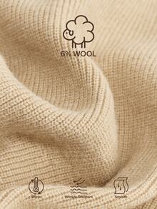 Suiteron Men's Khaki Ribbed Knit Polo Collar Loose Fit Long Sleeve Wool Sweater Casual Commute Luxury Solid Color Base Layer Top, Formal Old Money - Khaki - View 5