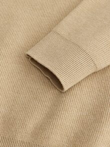 Suiteron Men's Khaki Ribbed Knit Polo Collar Loose Fit Long Sleeve Wool Sweater Casual Commute Luxury Solid Color Base Layer Top, Formal Old Money - Khaki - View 9
