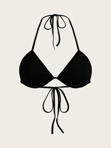 SHEIN ICON Summer Sexy Glitter Backless Ultra Short Halter Top Camisole Top - Black - View 2