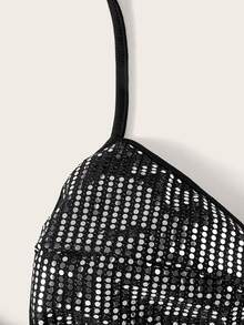 SHEIN ICON Summer Sexy Glitter Backless Ultra Short Halter Top Camisole Top - Black - View 3