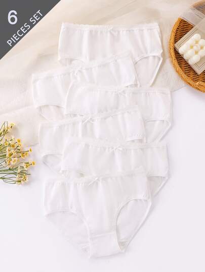 SHEIN Tween Girl Solid White Bowknot Lace Trim Soft Cotton Breathable Casual Briefs Underwear, Minimalist & Fashionable Girls Underwear Cotton Girls Panties