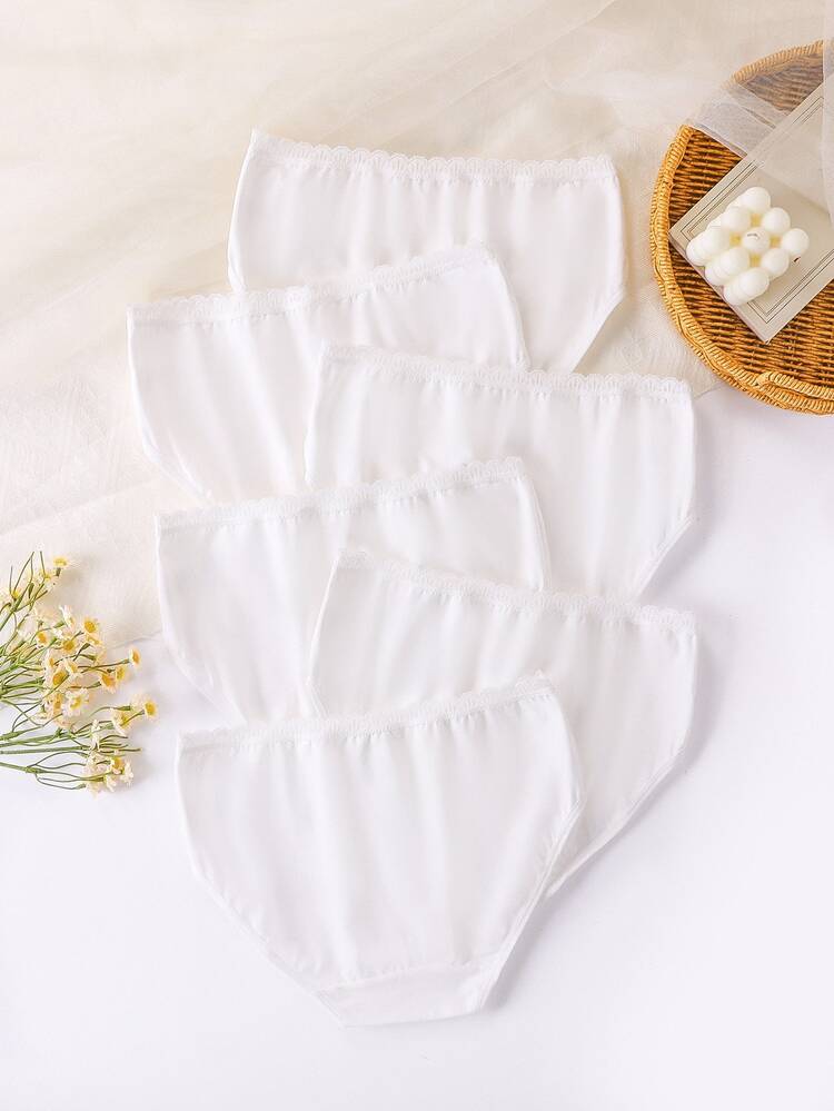 SHEIN 少女純白色蝴蝶結蕾絲飾邊軟棉透氣休閒可愛簡約時尚女童內褲 - 白色 - 查看 5