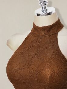 SHEIN ICON 女士Y2K时尚修身休闲露背上衣 - 咖啡棕 - 查看 6