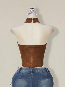 SHEIN ICON 女士Y2K时尚修身休闲露背上衣 - 咖啡棕 - 查看 3
