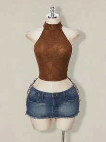 SHEIN ICON 女士Y2K时尚修身休闲露背上衣 - 咖啡棕 - 查看 5