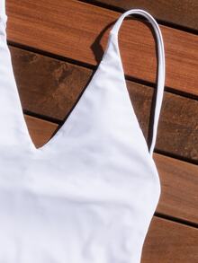 Swim Basics Women's Solid Color Sexy Spaghetti Strap One-Piece Swimsuit - White - View 4