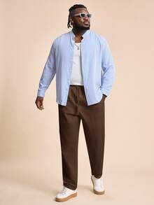 EASEVO Men's Plus Size Casual Dark Brown Woven Slim Fit Long Pants Vacation Autumn - Coffee Brown - View 3