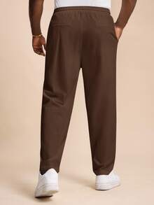 EASEVO Men's Plus Size Casual Dark Brown Woven Slim Fit Long Pants Vacation Autumn - Coffee Brown - View 2