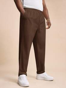 EASEVO Men's Plus Size Casual Dark Brown Woven Slim Fit Long Pants Vacation Autumn - Coffee Brown - View 5