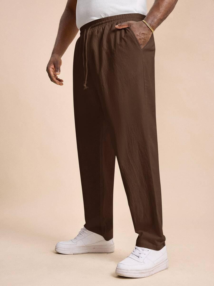 EASEVO Men's Plus Size Casual Dark Brown Woven Slim Fit Long Pants Vacation Autumn - Coffee Brown - View 1