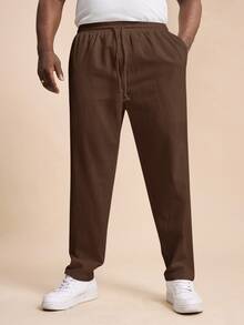 EASEVO Men's Plus Size Casual Dark Brown Woven Slim Fit Long Pants Vacation Autumn - Coffee Brown - View 4
