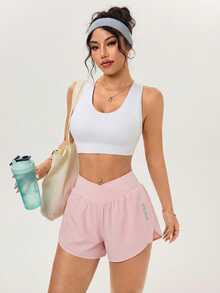 Velisys Velisys 2pcs/Set Casual Versatile Asymmetrical Waist Design Slimming Letter Print Sports Shorts - Multicolor - View 9