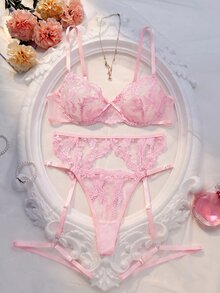 SHEIN 4pcs Women's Sexy Lingerie Set - Pink - View 1