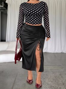 GalTyme Plus Size Fashion Sexy High Slit Skirt Autumn Halloween Party Night Black - Black - View 3
