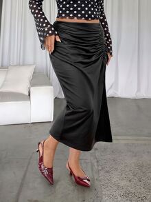 GalTyme Plus Size Fashion Sexy High Slit Skirt Autumn Halloween Party Night Black - Black - View 4