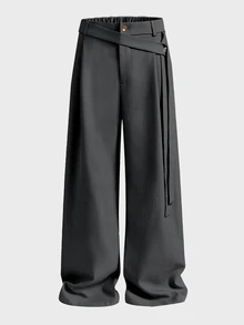 COMVAIL Plus Size Men's Solid Color Casual Versatile Daily Wear Wide Leg Pants - Dark Grey - View 5
