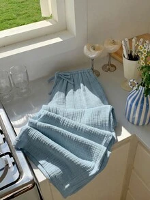 GalTyme Plus Size Dusty Blue Solid Color Drawstring Comfortable Loose Casual Pants Formal Vacation Autumn Fall Vacation Formal Vacation Formal Vacation - Sky Blue - View 9