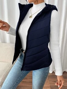 SHEIN Frenchy 女款無袖連帽絎縫填充外套 - 藏蓝色 - 查看 3