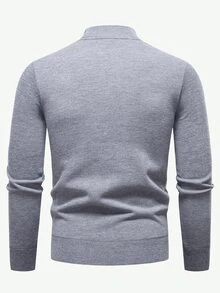 Manfinity Homme Men's Solid Color Mock Neck Knit Sweater Fall/Winter,Casual,Hiking Autumn/Winter Tops For Valentine's Day - Grey - View 8