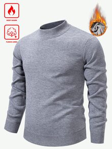 Manfinity Homme Men's Solid Color Mock Neck Knit Sweater Fall/Winter,Casual,Hiking Autumn/Winter Tops For Valentine's Day - Grey - View 3