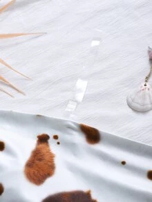 SHEIN Sparklyn Tween女孩白色動物印花不對稱針織細肩帶背心，夏季城市度假無袖不對稱下擺上衣 - 棕色 - 查看 10