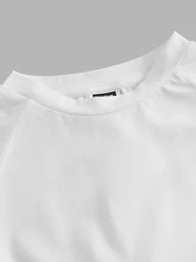 SHEIN ICON 女士纯色网眼拼接肩垫钢圈短款上衣 - 白色 - 查看 5