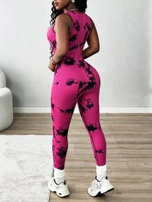 BamGleam 女款印花緊身運動連身褲 瑜伽健身運動風 性感健身房穿搭 洋紅色 夏季 - 玫紅色 - 查看 5