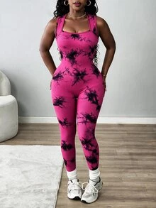 BamGleam 女款印花緊身運動連身褲 瑜伽健身運動風 性感健身房穿搭 洋紅色 夏季 - 玫紅色 - 查看 6