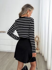 Easowa 女款黑白配色長袖單排扣上衣與無袖洋裝兩件套，休閒正式法式優雅風，適合辦公室、早午餐、秋季晚餐 - 黑與白 - 查看 4