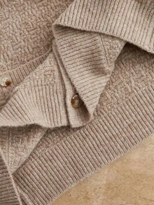 HIMLAND Men's Autumn/Winter Textured Single-Breasted Double Pocket Versatile Premium Sweater Jacket - Khaki - View 9