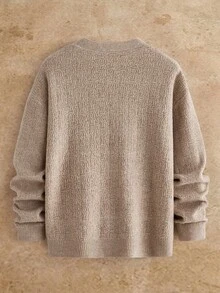 HIMLAND Men's Autumn/Winter Textured Single-Breasted Double Pocket Versatile Premium Sweater Jacket - Khaki - View 3