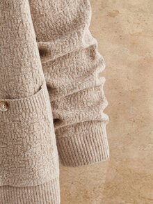 HIMLAND Men's Autumn/Winter Textured Single-Breasted Double Pocket Versatile Premium Sweater Jacket - Khaki - View 7