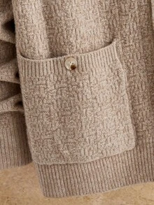 HIMLAND Men's Autumn/Winter Textured Single-Breasted Double Pocket Versatile Premium Sweater Jacket - Khaki - View 5