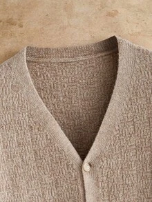 HIMLAND Men's Autumn/Winter Textured Single-Breasted Double Pocket Versatile Premium Sweater Jacket - Khaki - View 4